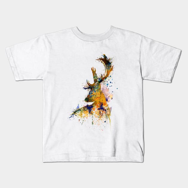 Deer Head Watercolor Silhouette Kids T-Shirt by Marian Voicu